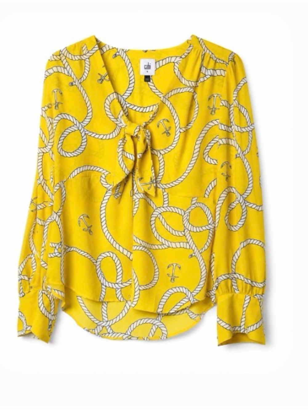 CAbi Yellow Rope-Print Tie-Neck Blouse